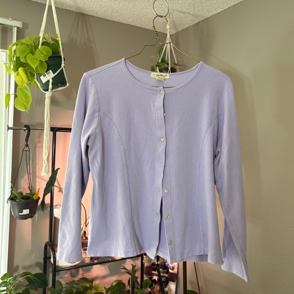 Eddie Bauer Cardigan Lavender Button Front Long Sleeve Knit Top Size L - Picture 1 of 6